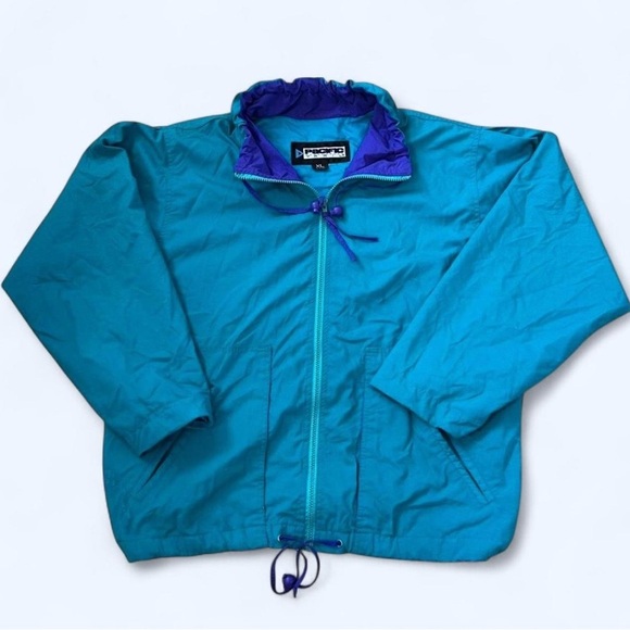 Vintage Pacific Trail Aqua Blue Windbreaker Jacket 90s Outdoor Hiking Retro - Picture 1 of 6